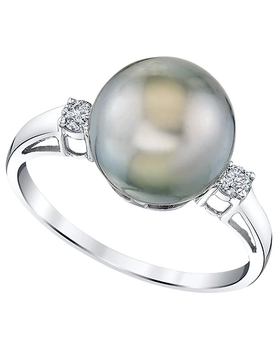 Cultured Tahitian Pearl (10mm) & Diamond (1/8 ct. t.w.) Ring in Sterling Silver, Macy's Exclusive
