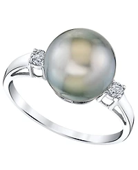 Cultured Tahitian Pearl (10mm) & Diamond (1/8 ct. t.w.) Ring in Sterling Silver, Macy's Exclusive