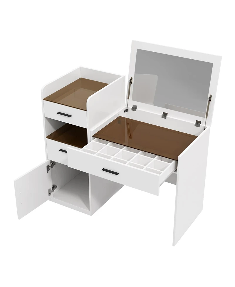 Streamdale Furniture 3-in-1 Flip Top Vanity Desk with Mirror, 3 Drawers and Hidden Storage