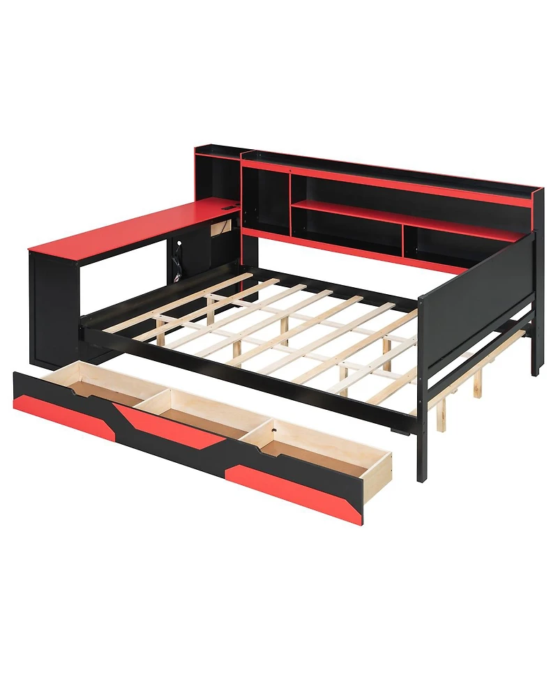 Streamdale Furniture Gaming Daybed with Desk, Storage, Lights and Charging Station