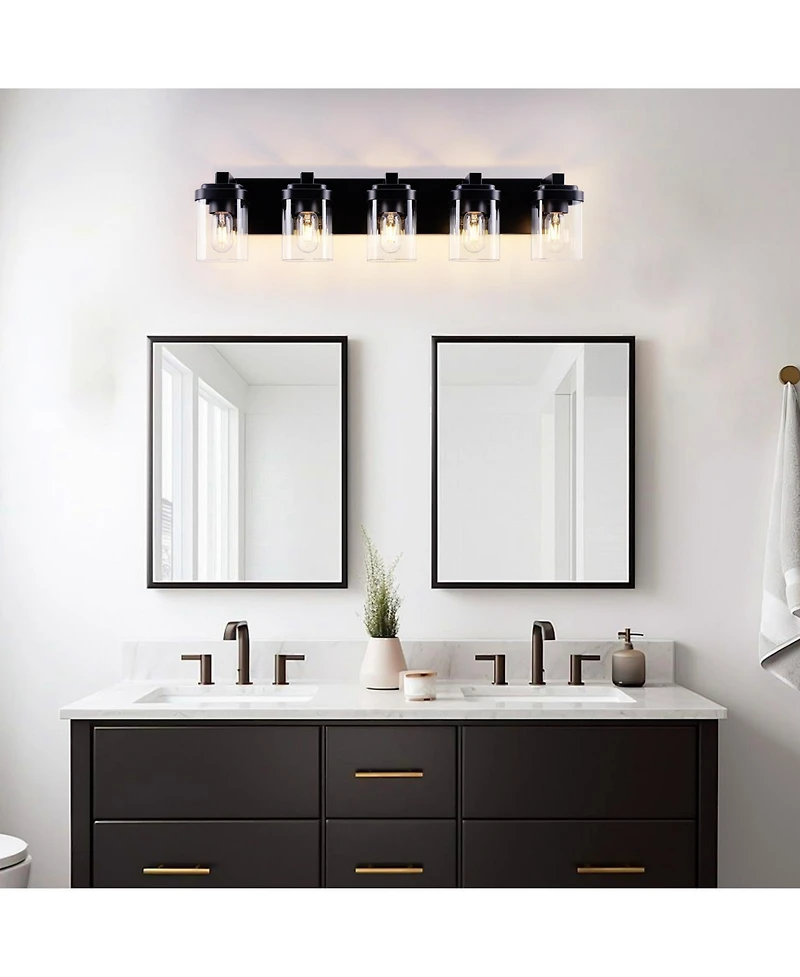 Busdays 5 Light Bathroom Vanity Light with Clear Glass Shade Wall Fixture Over Mirror for Bedroom Living Room No Bulbs