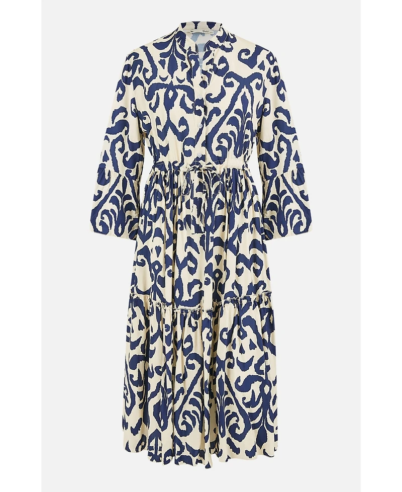 Yumi Women's 3/4 Sleeve Block Print Kaftan Dress