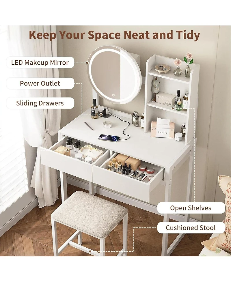 Streamdale Furniture Small Vanity Desk with Led Mirror, Power Outlet