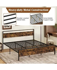 Slickblue Modern Industrial Bed Frame with Wood Headboard and Metal Base
