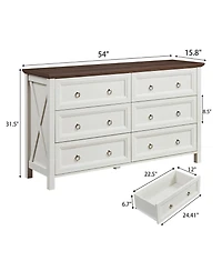 Rainsken Farmhouse 6 Drawers Dresser for Bedroom, Wood Rustic Dresser Tv Stand, for Bedroom, Living Room,Hallway