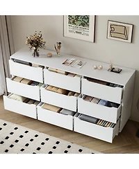 Rainsken 9 Drawer Dresser, with Hollow Handles Design, Tv Console Stand Organizer with Slide Drawer, for Bedroom, Living Room, Hallway