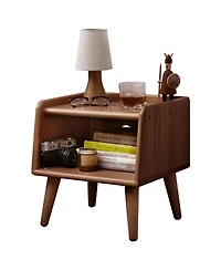 Rainsken Solid Wood Nightstand, Mid Century Modern Bedside Table with Open Storage Shelf for Bedroom, Living Room