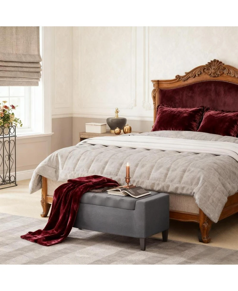 Rainsken Upholstered Entryway Bench, with Seating, Linen Upholstered Storage Bench, Lift Top and Button Tufted for Living Room