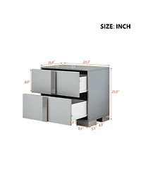 Rainsken 1 Pc Mdf Elegant Nightstand with Silver Mirrored Handle and 2 Drawers Bedside Table