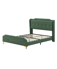 Lucky One Modern Upholstered Bed Frame, Queen Size Platform Bed with Wingback Headboard