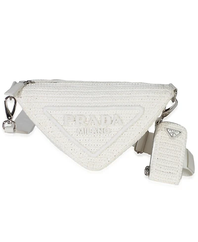 Pre-Owned Prada White Raffia Effect Crochet Triangle Shoulder Bag