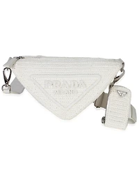Pre-Owned Prada White Raffia Effect Crochet Triangle Shoulder Bag