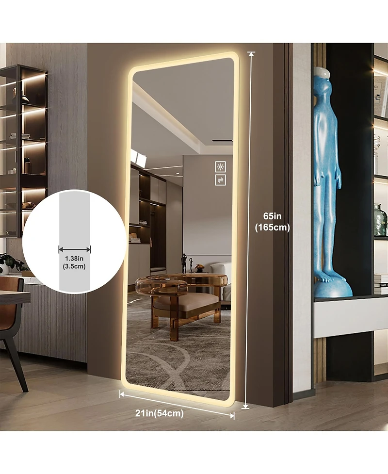 Busdays Led Full Length Wall Mounted Mirror Lighted Vanity Body Mirror Large Rounded Corners for Bedroom Living Room Dressing Room Hotel