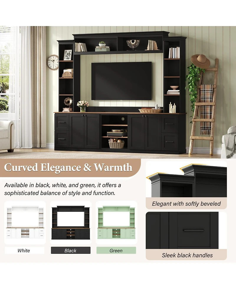 Streamdale Furniture 4-in-1 Farmhouse Tv Stand with Bookshelf for TVs Up to 70"