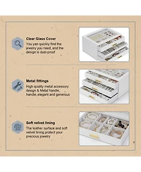 Yigii Leather Jewelry Organizer Clear Lid 2 Drawers for Necklace Ring Bracelet Earring