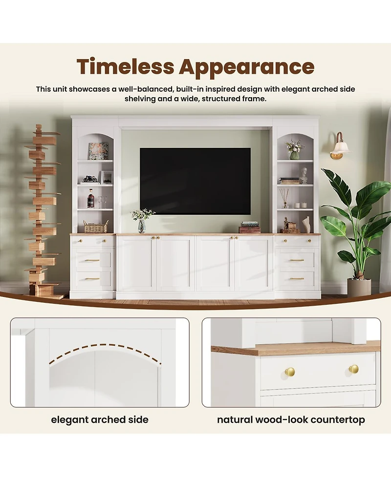 Streamdale Furniture Farmhouse Arched 106" Entertainment Center with Bookshelves