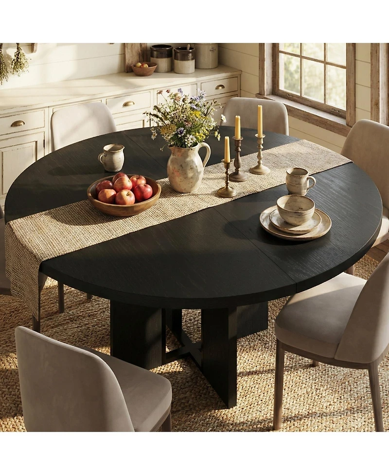 gaomon Extendable Round to Oval Dining Table, Arched Legs, Expandable Farmhouse Kitchen Table for 4-8