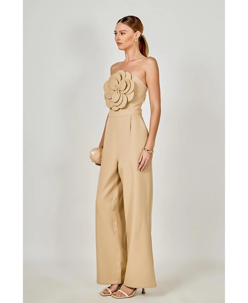 endless rose Women's Floral Applique Strapless Jumpsuit