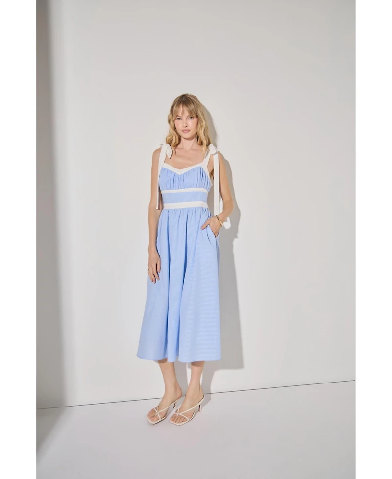 English Factory Women's Contrast Strap Smocked Midi Dress