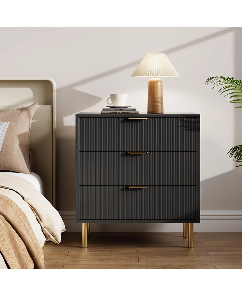 homfan Dresser for Bedroom, 3 Drawer with Handles,Wood Storage Cabinet Organizer Hallway, Entryway, Living Room