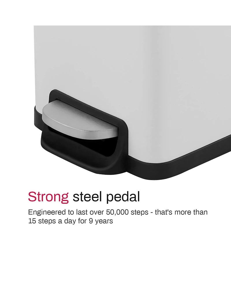 Mega Casa 12 Gal/45 Liter Slim Stainless Steel Step-on Kitchen Trash Can, Hands-Free Foot Pedal, Soft-Close Lid, for Home Office