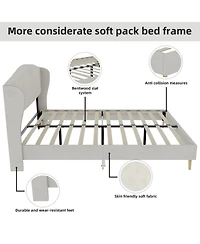 Rainsken Velvet upholstered bed Frame with Headboard, Sturdy and Durable, Wood Slats