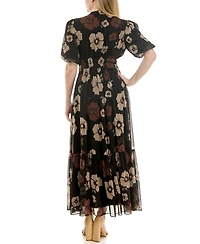 Taylor Women's Floral Print Puff-Sleeve Collared Polyester Shirt Dress