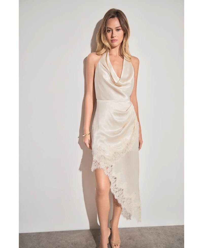 endless rose Women's Satin Lace Asymmetrical
