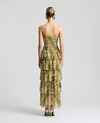 Avec Les Filles Women's Printed Smocked-Bodice Ruffle-Tiered Maxi Dress