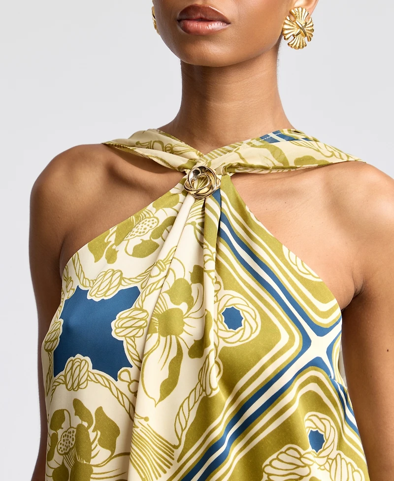 Avec Les Filles Women's Halter Scarf Print Swing Mini Dress
