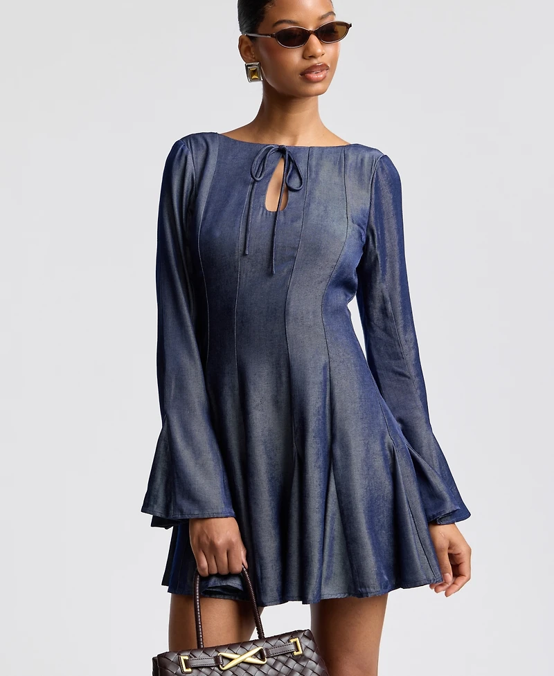 Avec Les Filles Women's Boat Neck Bell Sleeve Mini Dress