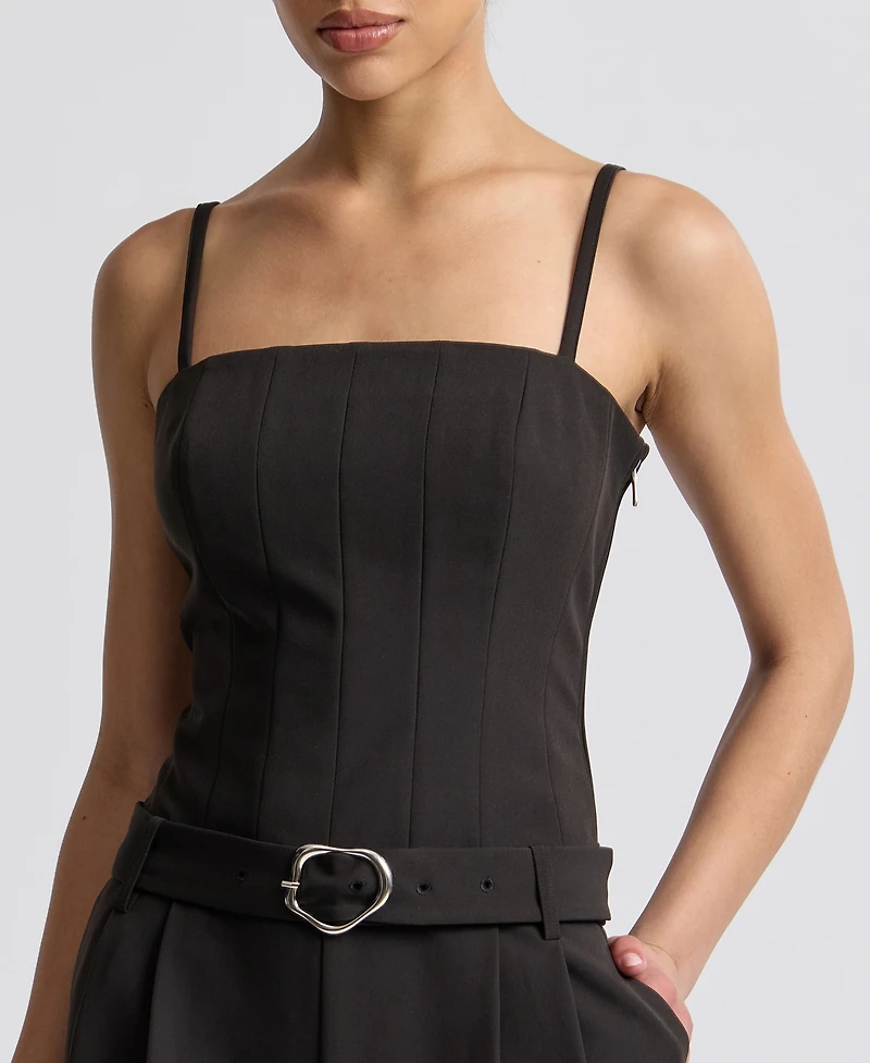 Avec Les Filles Women's Square Neck Belted Jumpsuit