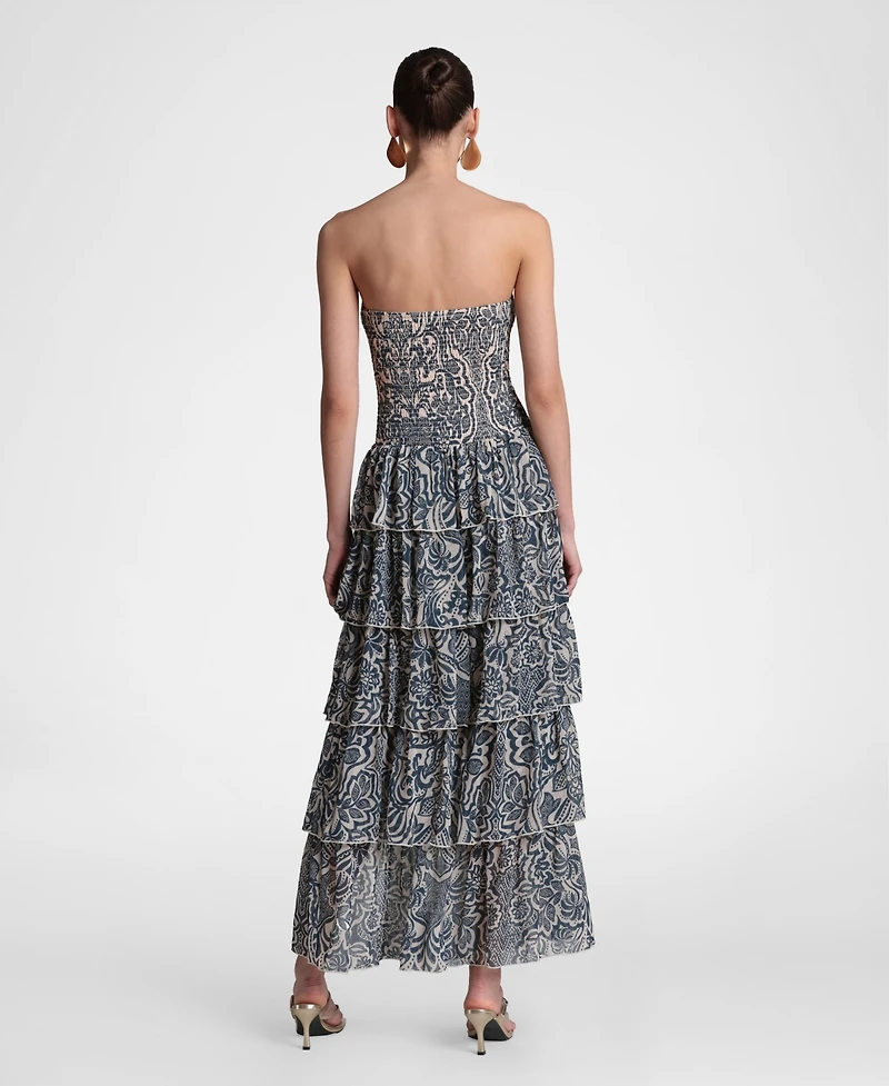 Avec Les Filles Women's Printed Smocked-Bodice Ruffle-Tiered Maxi Dress