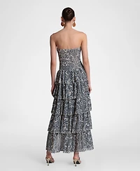 Avec Les Filles Women's Printed Smocked-Bodice Ruffle-Tiered Maxi Dress