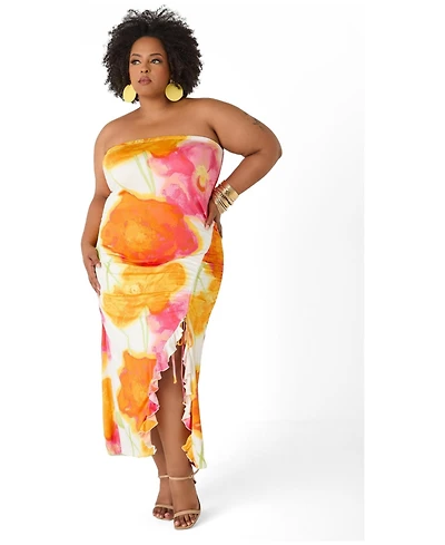 Ashley Stewart Women's Plus Strapless Floral Maxi Dress