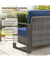 Pocassy 5 Pieces Outdoor Furniture-High Back Wicker Couch Patio Chairs Set of 2 with Comfy Cushions Ottomans Furniture