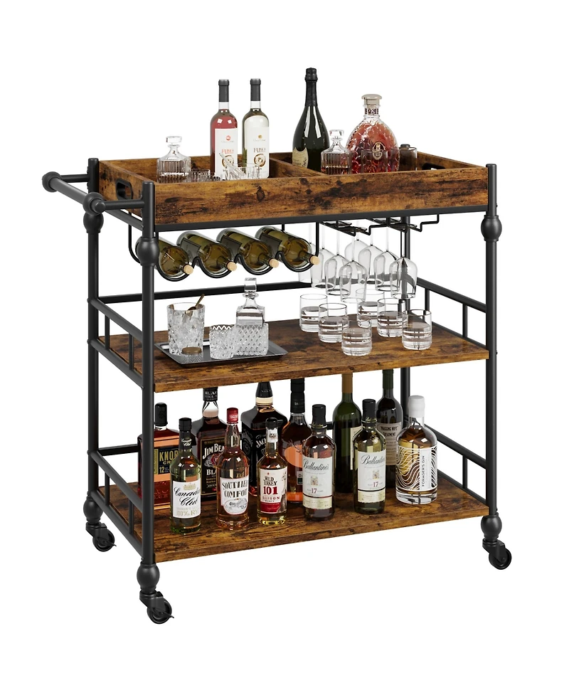 homfan 3-Tier Bar Cart with Wheels