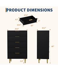 homfan Modern Fluted 5-Drawer Dresser with Gold Handles and Metal Feet for Bedroom, Living Room, Entryway, Nursery