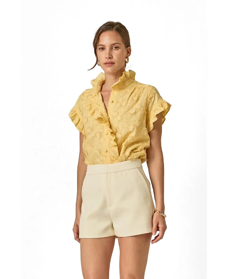 English Factory Women's Embroidered Ruffle Short Sleeve Shirt