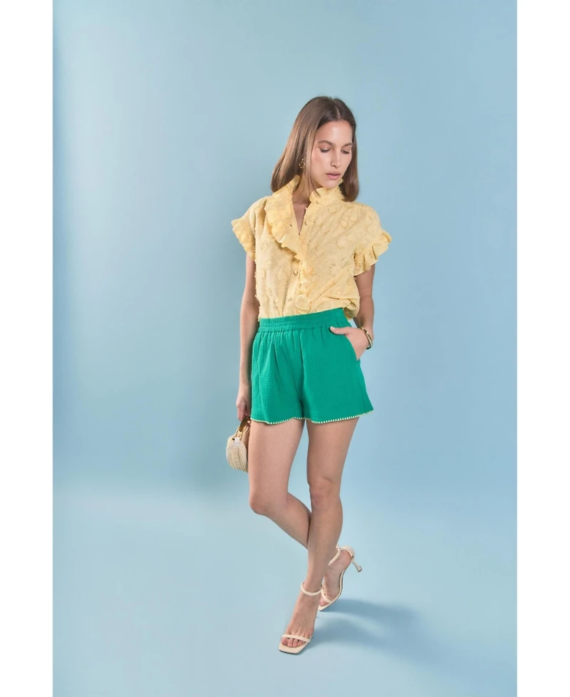 English Factory Women's Embroidered Ruffle Short Sleeve Shirt