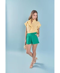 English Factory Women's Embroidered Ruffle Short Sleeve Shirt