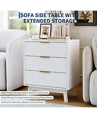 homfan 3-Drawer Fluted Nightstand with Metal Handles, Bedside Table and End Table for Bedroom and Living Room
