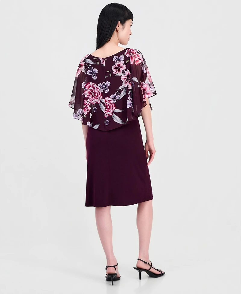 Connected Women's Chiffon-Overlay Cape Dress