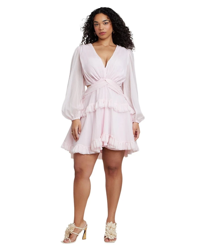 Eloquii Plus x PatBO Puff-Sleeve Ruffle Mini Dress