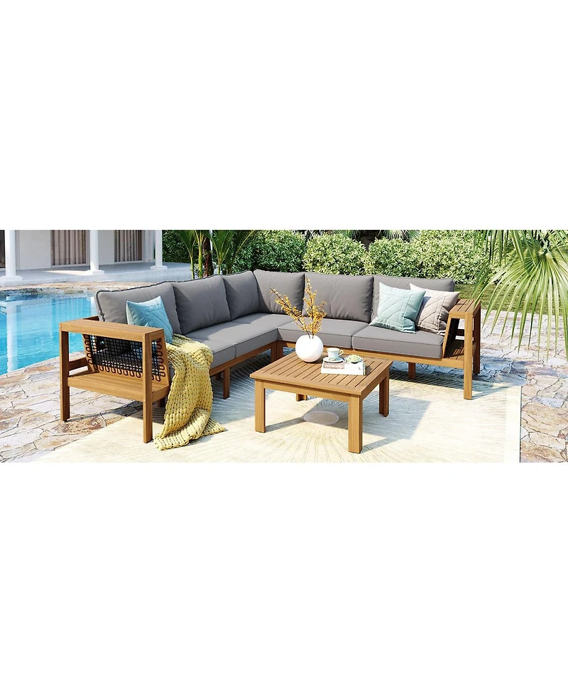 Streamdale Furniture Acacia Wood Outdoor Sofa Set with Coffee Table
