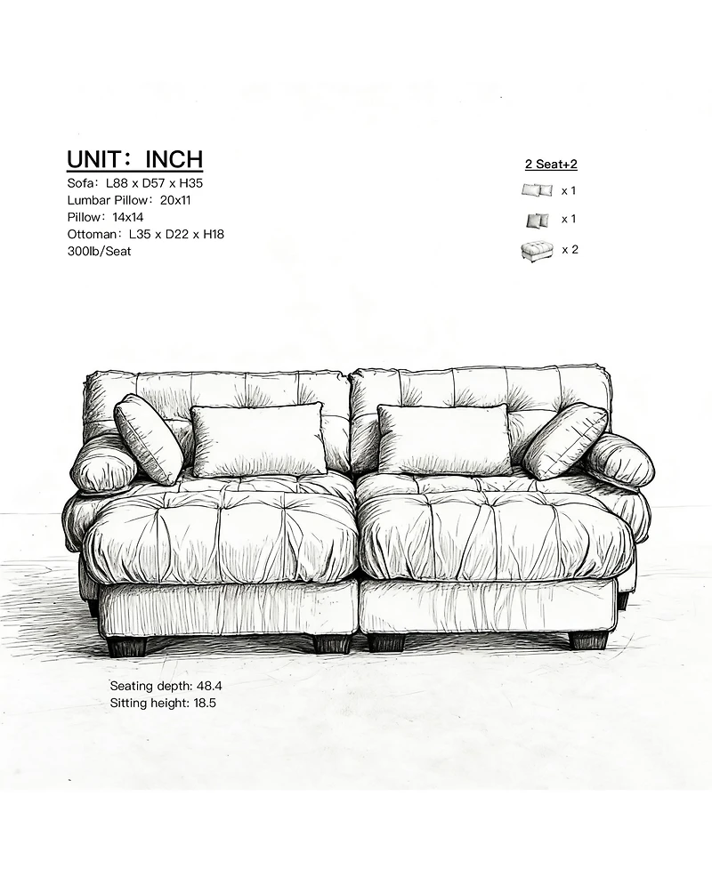 Clihome U Shaped Sectional Couches for Living Room,Modular Sofa Cloud Couch with Ottoman