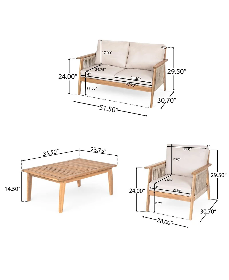 Streamdale Furniture Outdoor Acacia Wood and Rope Sectional Patio Sofa Set