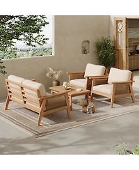Streamdale Furniture Outdoor Acacia Wood and Rope Sectional Patio Sofa Set