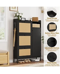 homfan 35'' Rattan Shoe Cabinet with 3 Flip Drawers, Entryway Storage Cabinet, Freestanding Organizer Narrow Rack
