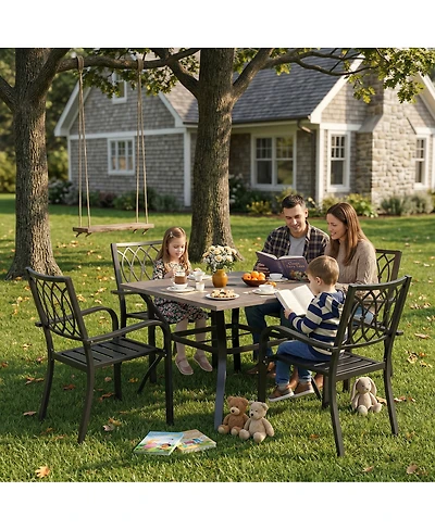 Streamdale Furniture Outdoor Patio Dining Set with Iron Chairs and Square Metal Table